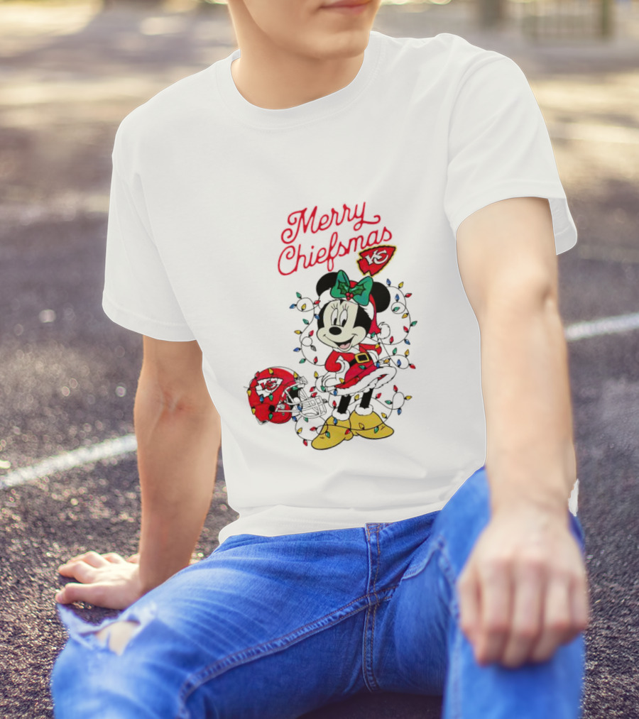 Merry Chiefsmas Minnie Mouse Kansas City Football Christmas Lights Helmet T-Shirt