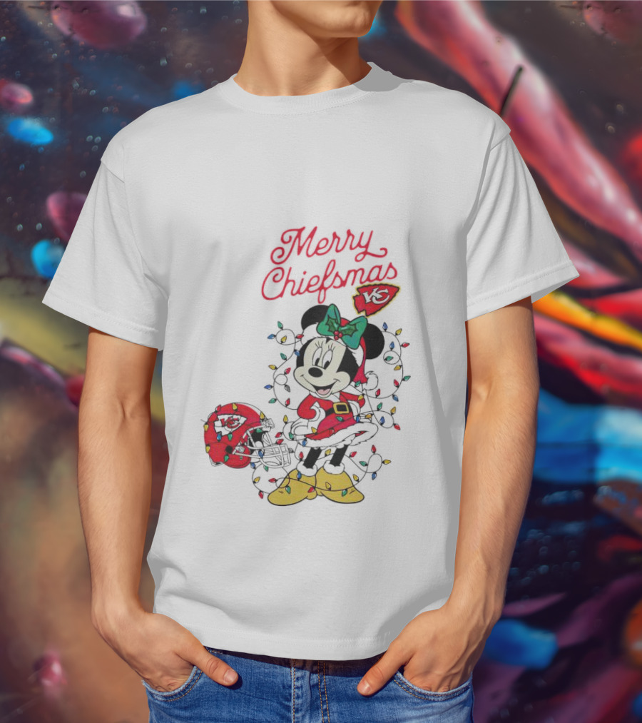 Merry Chiefsmas Minnie Mouse Kansas City Football Christmas Lights Helmet T-Shirt
