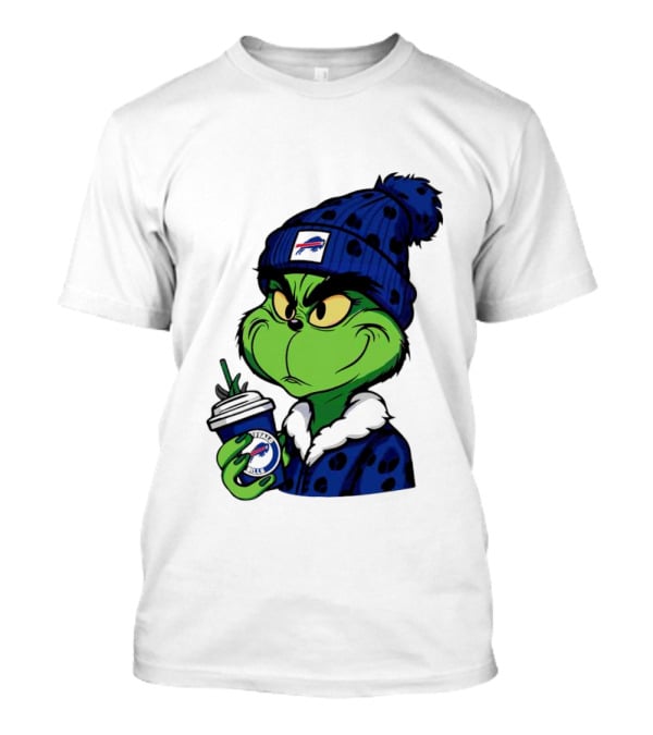 Grinch In Buffalo Bills Beanie Holding Logo Cup T-Shirt