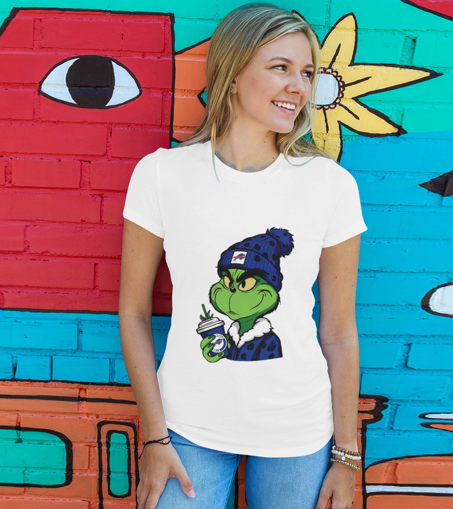 Grinch In Buffalo Bills Beanie Holding Logo Cup T-Shirt