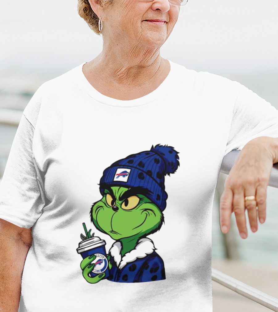 Grinch In Buffalo Bills Beanie Holding Logo Cup T-Shirt