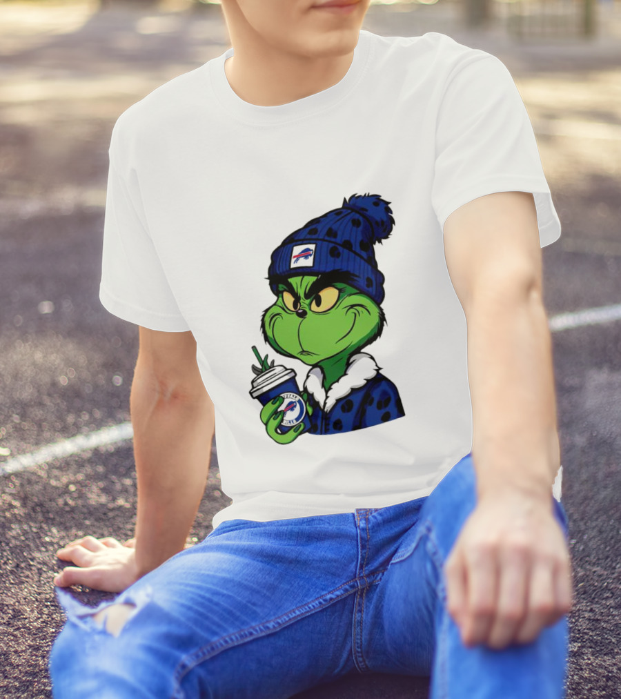 Grinch In Buffalo Bills Beanie Holding Logo Cup T-Shirt