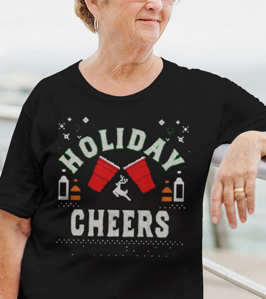 Holiday Cheers Red Cups Reindeer Knit T-Shirt