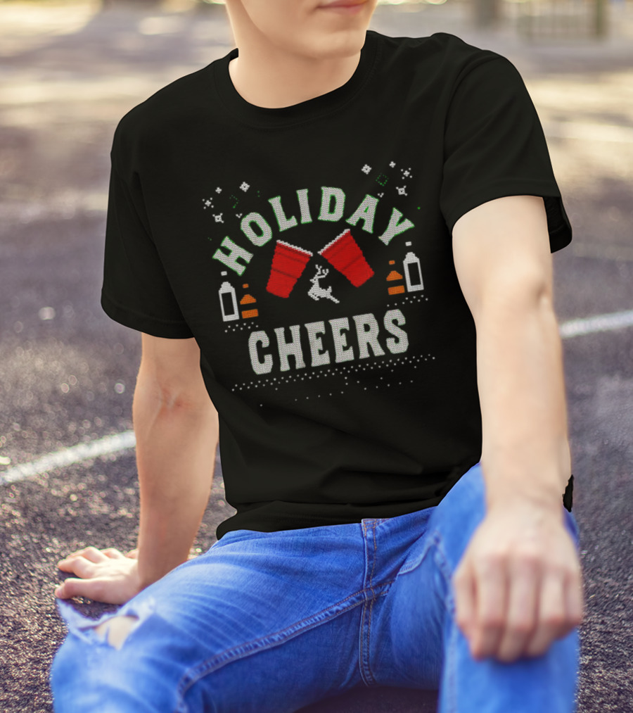 Holiday Cheers Red Cups Reindeer Knit T-Shirt