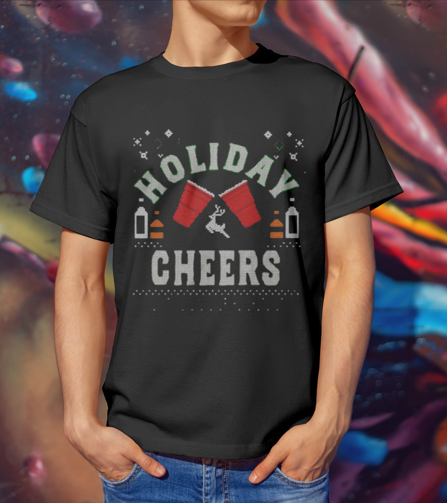 Holiday Cheers Red Cups Reindeer Knit T-Shirt