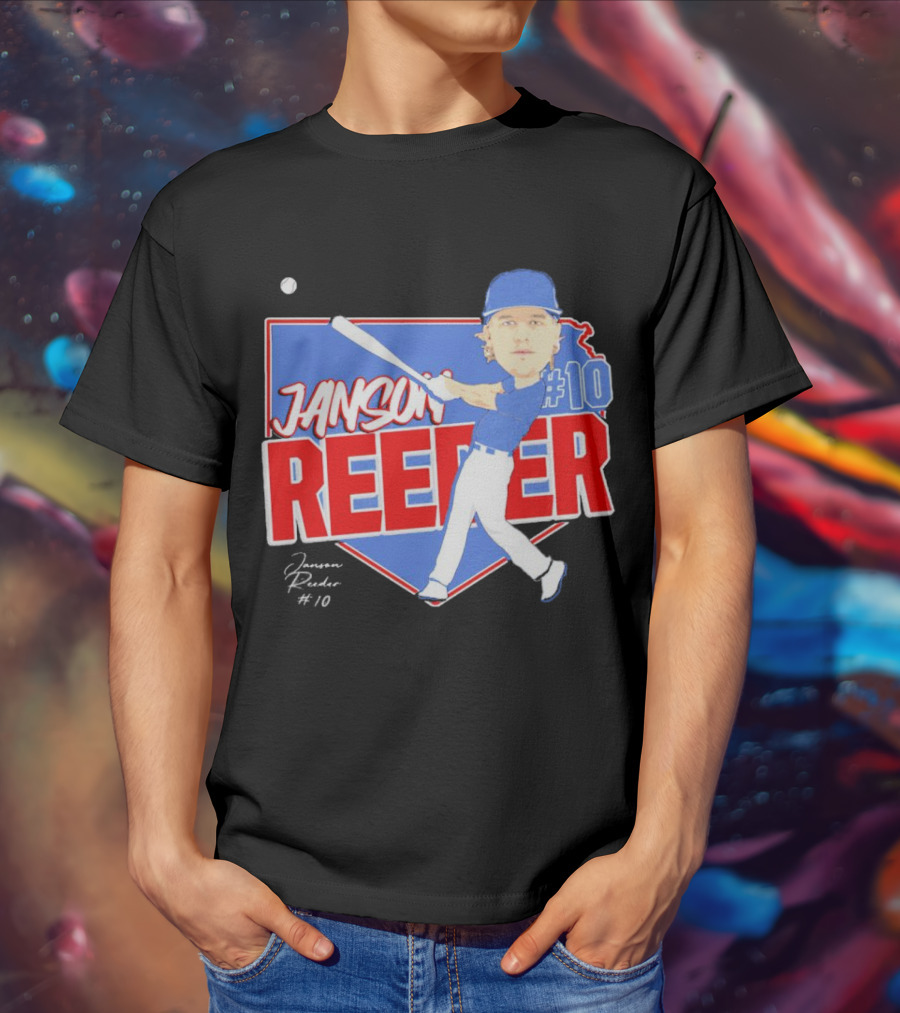 Janson Reeder #10 Baseball Cartoon Map Signature T-Shirt
