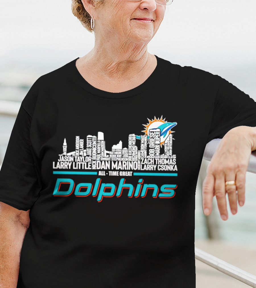 Miami Dolphins Dan Marino Larry Csonka Larry Little Legends All-Time Great City Names T-Shirt