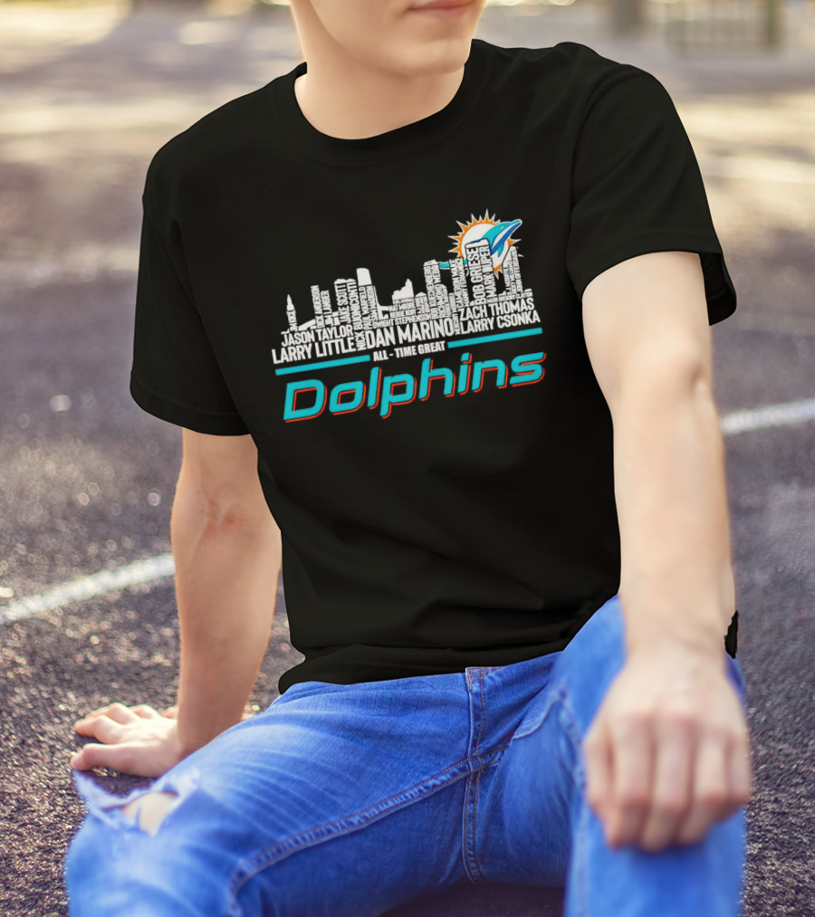 Miami Dolphins Dan Marino Larry Csonka Larry Little Legends All-Time Great City Names T-Shirt
