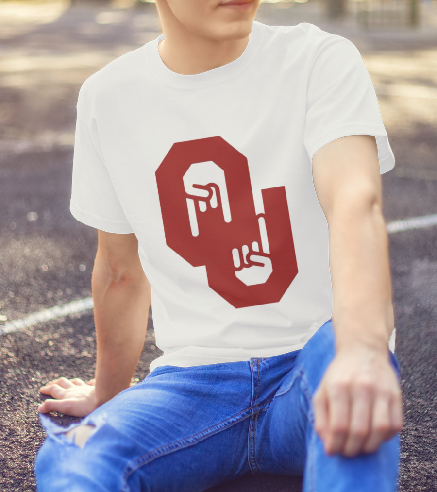 Oklahoma Sooners Logo With Horns Down Hand Gesture T-Shirt