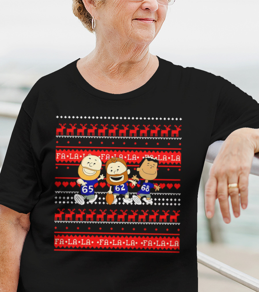 Philadelphia Eagles Lane Johnson Jason Kelce Jordan Mailata Fa La La Christmas Cartoon T-Shirt