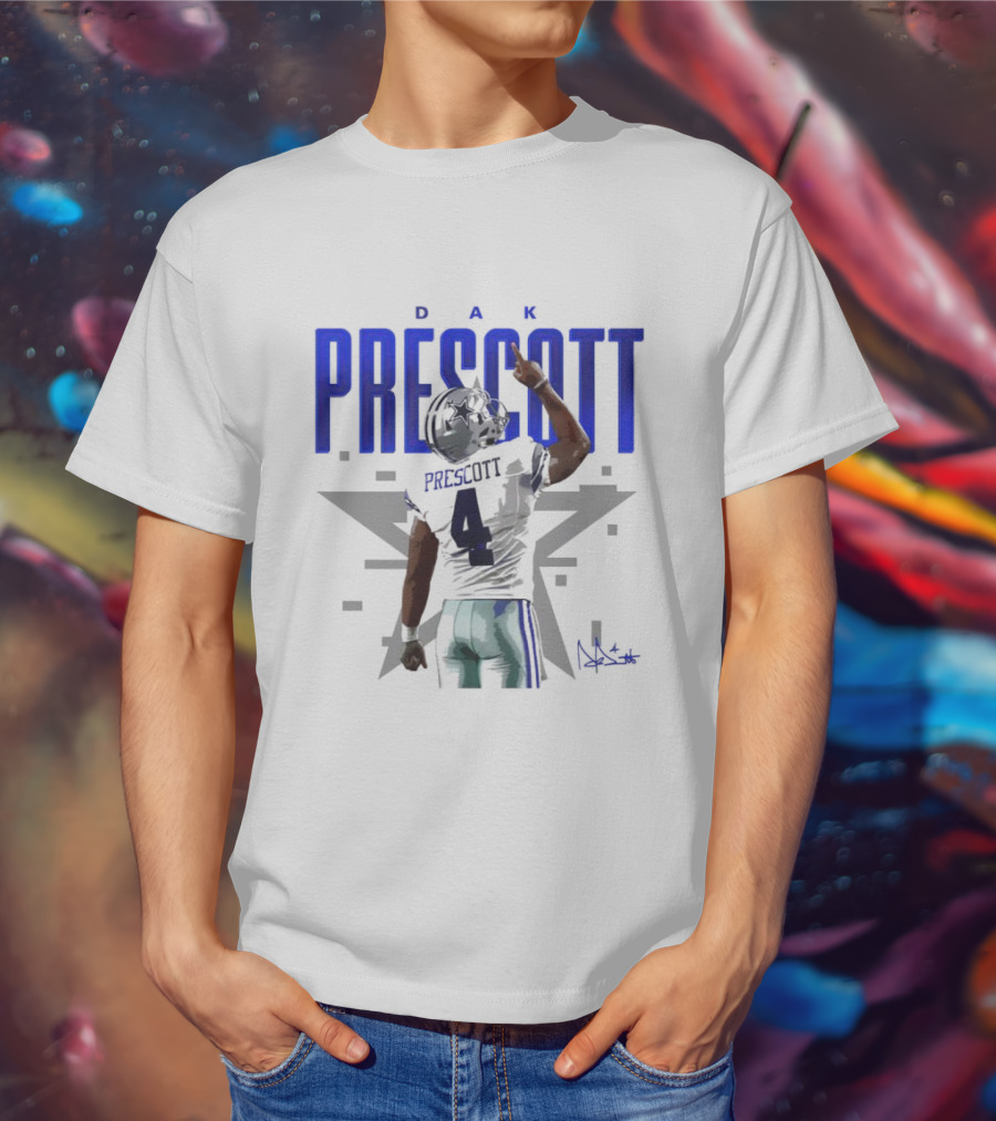 Dak Prescott Dallas Cowboys Number 4 Signature Star T-Shirt