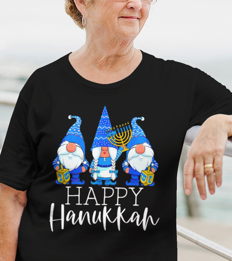 Gnomes Celebrating Hanukkah With Menorah And Dreidel T-Shirt