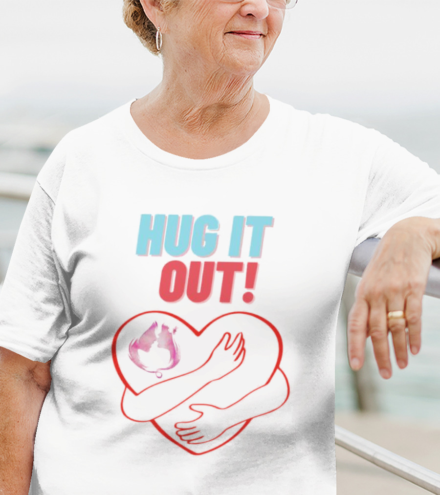 Hug It Out Heart Embrace Inside Red Outline T-Shirt