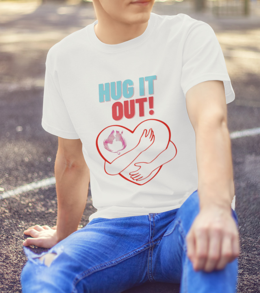 Hug It Out Heart Embrace Inside Red Outline T-Shirt