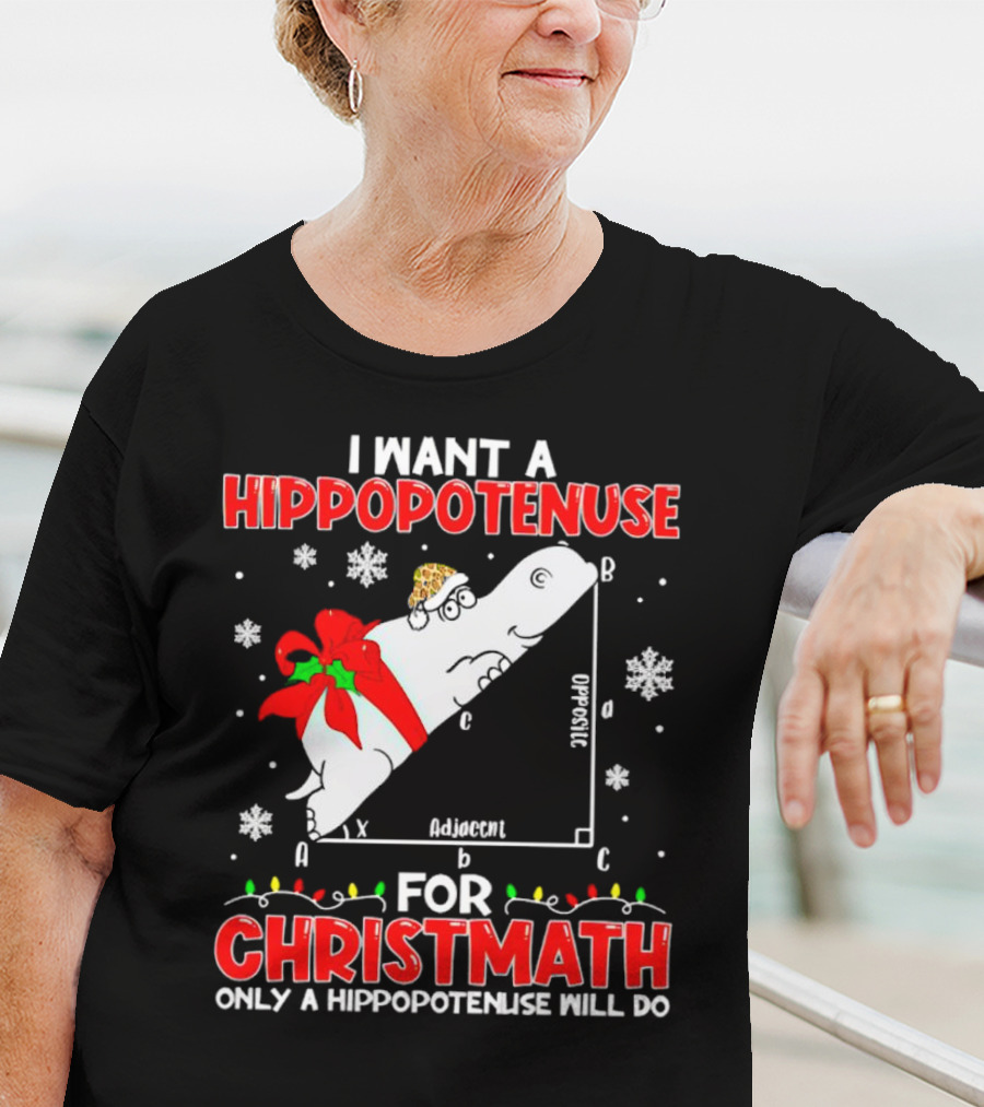 I Want A Hippopotenuse For Christmath Christmas Only A Hippopotenuse Will Do T-Shirt