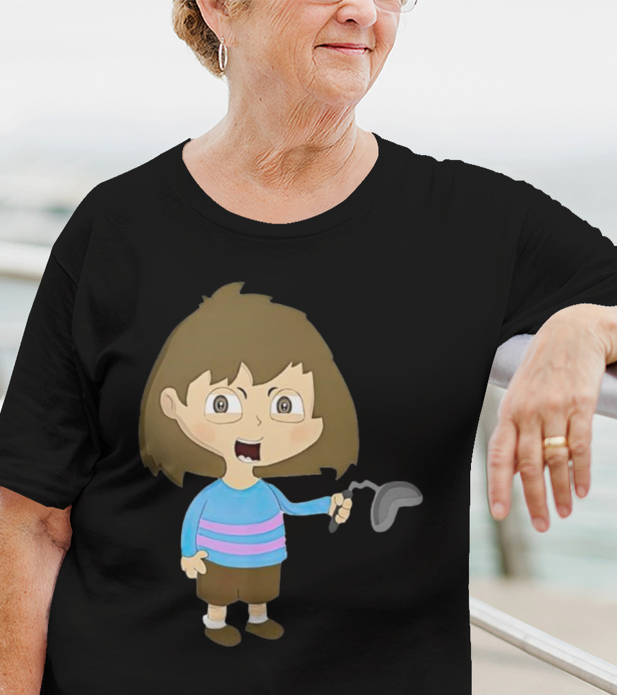 Lhugueny Sou Outfits Blue Striped Sweater Fun Cartoon Gaming Character T-Shirt