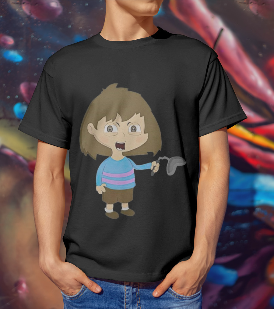 Lhugueny Sou Outfits Blue Striped Sweater Fun Cartoon Gaming Character T-Shirt