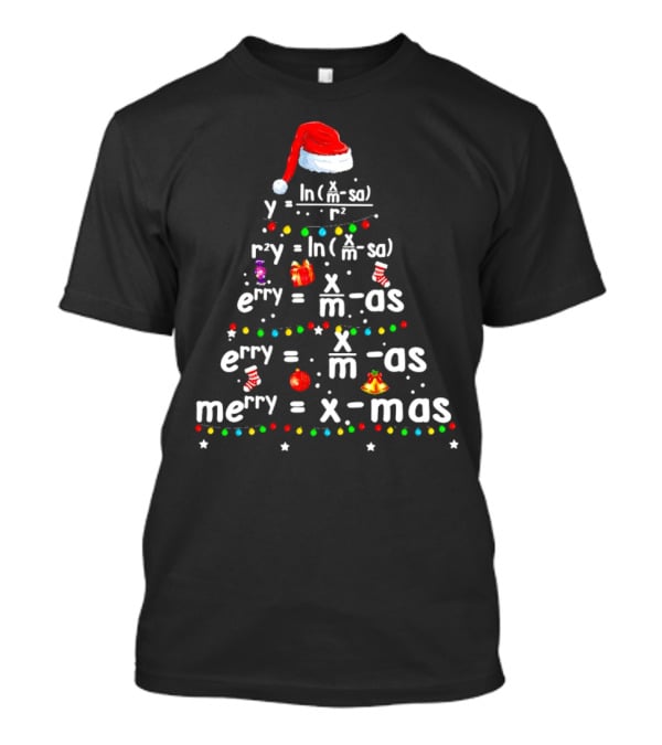 Merry Christmas Tree Math Equations In Santa Hat Form With Holiday Icons T-Shirt