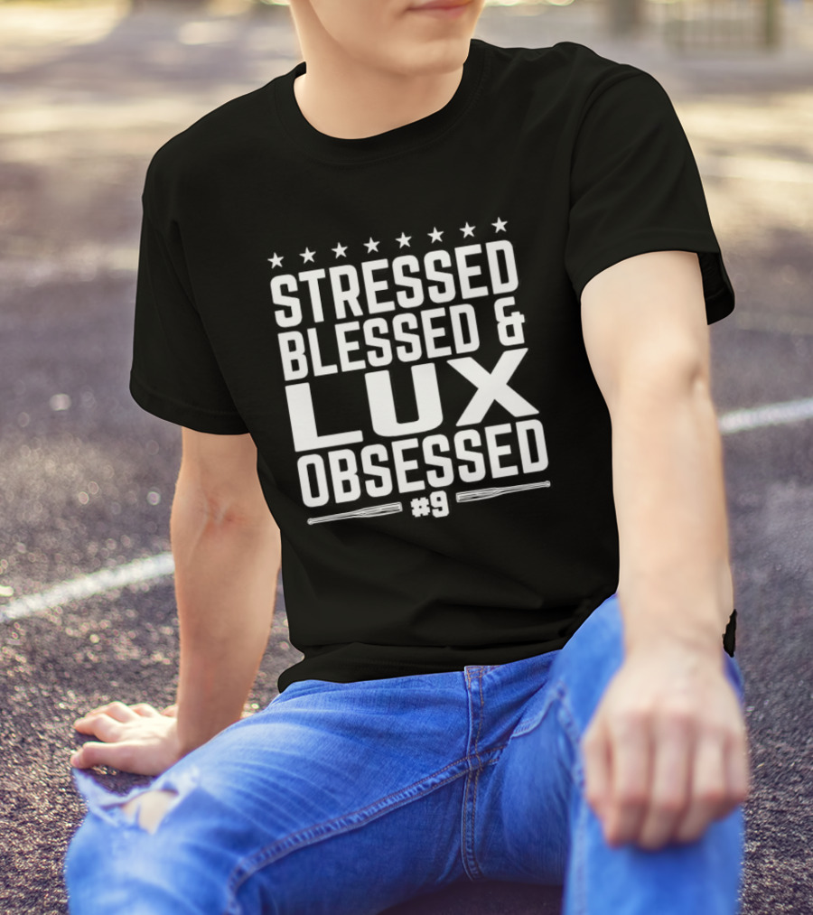 Stressed Blessed And Lux Obsessed Number 9 Star Accents T-Shirt