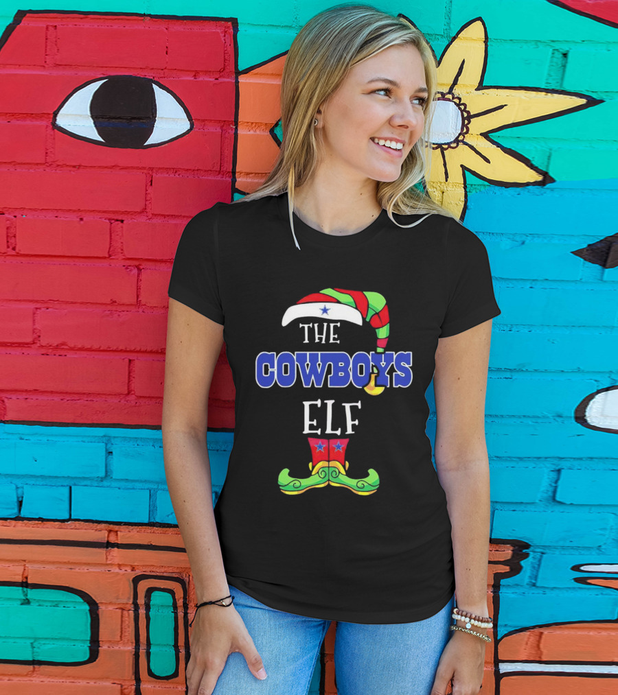 The Cowboys Elf Christmas Holiday Hat And Boots T-Shirt