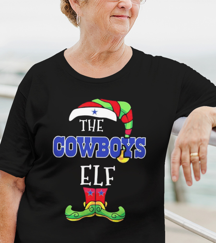 The Cowboys Elf Christmas Holiday Hat And Boots T-Shirt