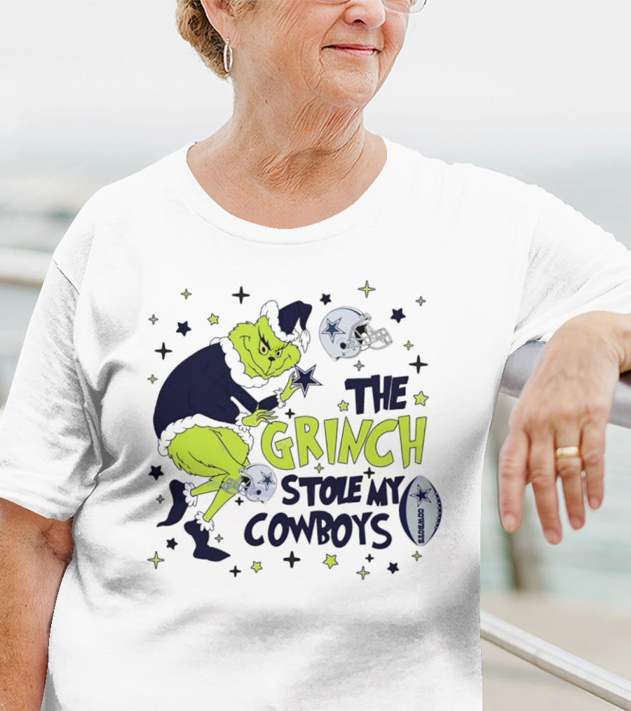 The Grinch Stole My Cowboys Christmas Football Helmet And Star T-Shirt