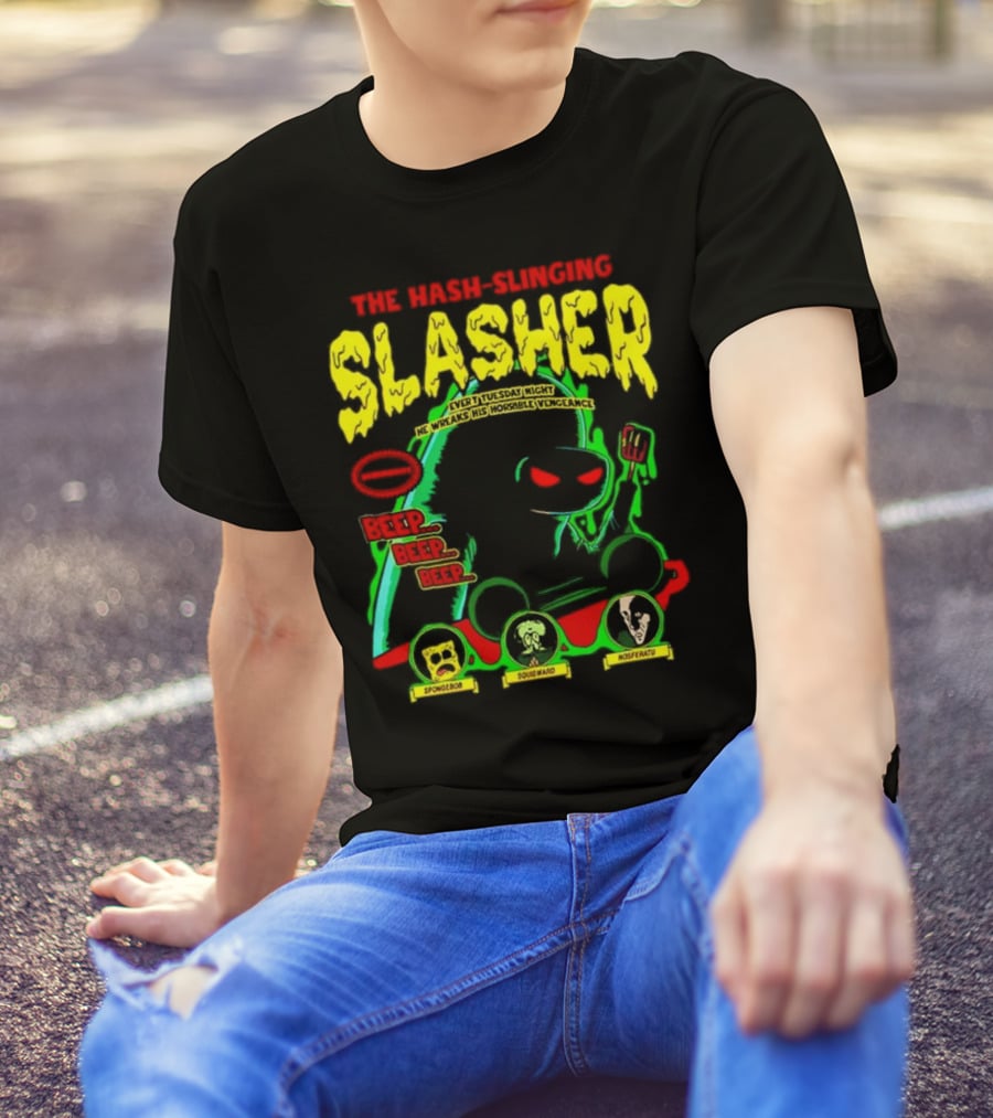 The Hash-Slinging Slasher Every Tuesday Night Beep Beep Featuring Spongebob Squidward Nosferatu T-Shirt
