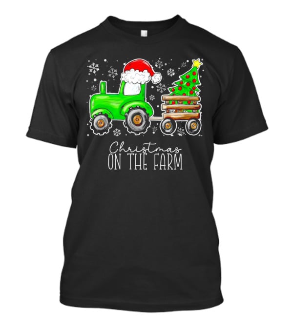 Christmas On The Farm Tractor Trailer Christmas Tree T-Shirt