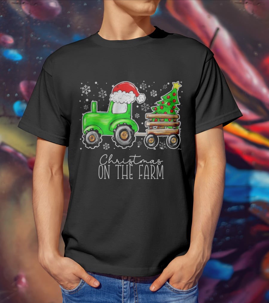 Christmas On The Farm Tractor Trailer Christmas Tree T-Shirt