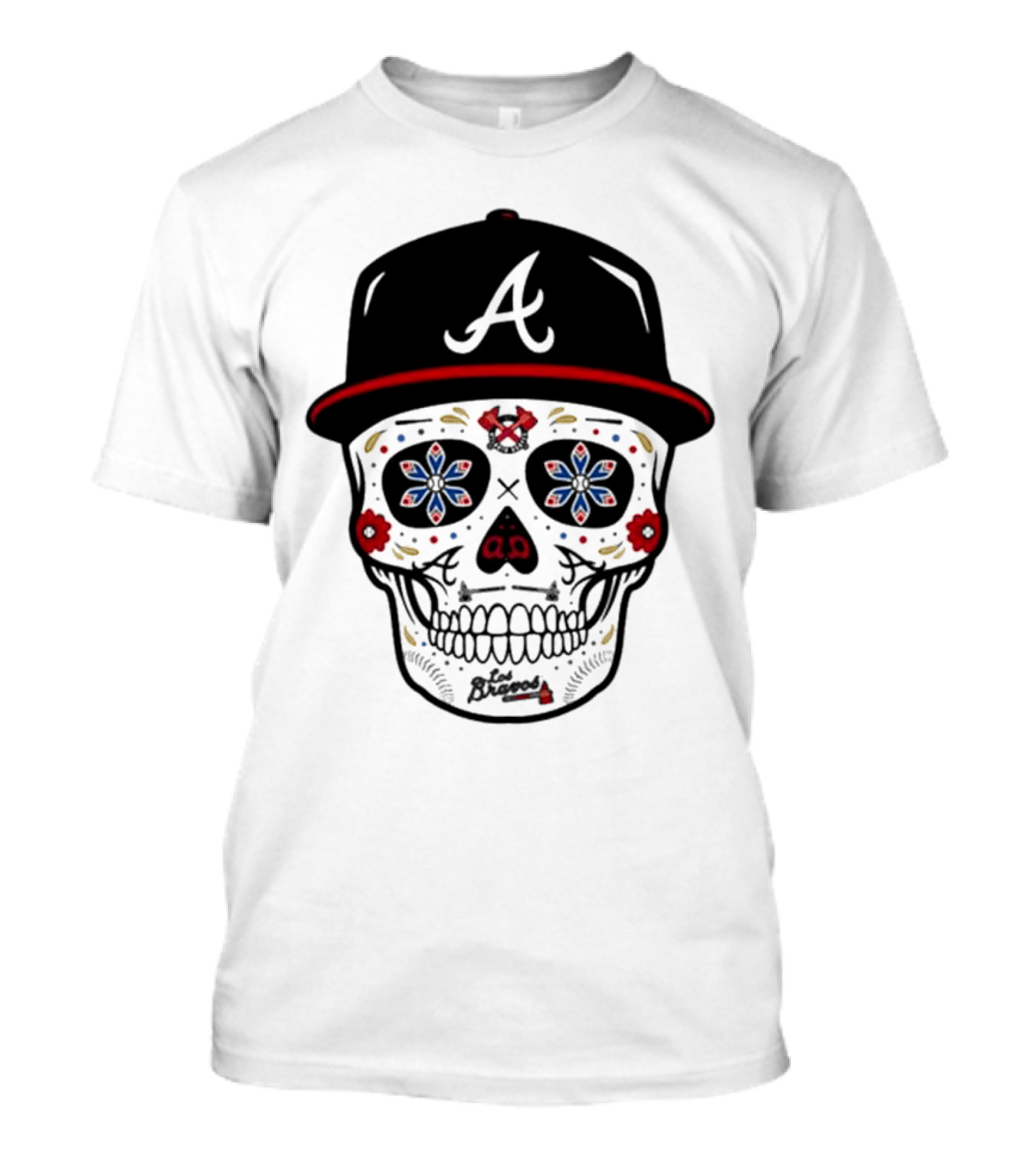 Atlanta Braves Sugar Skull Cap With Floral Elements T-Shirt