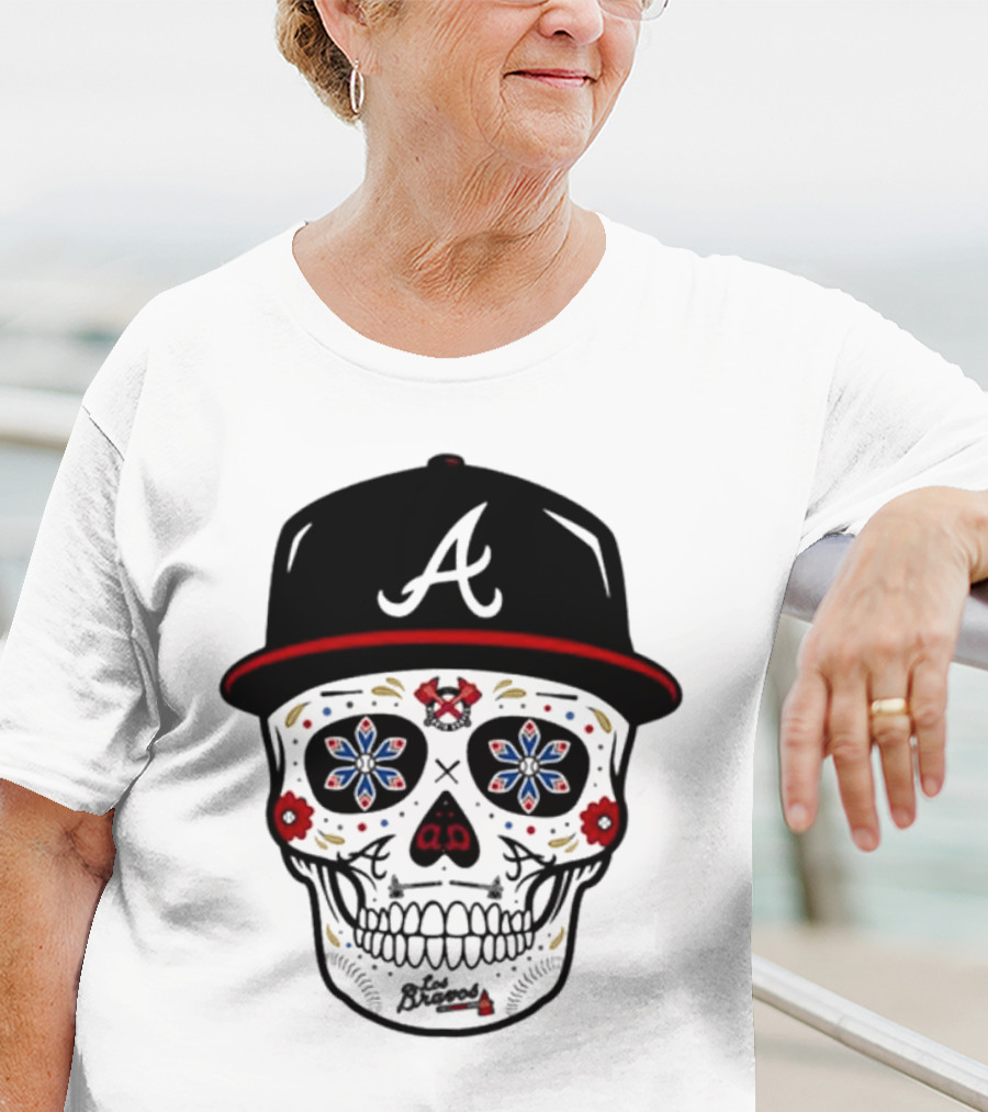Atlanta Braves Sugar Skull Cap With Floral Elements T-Shirt