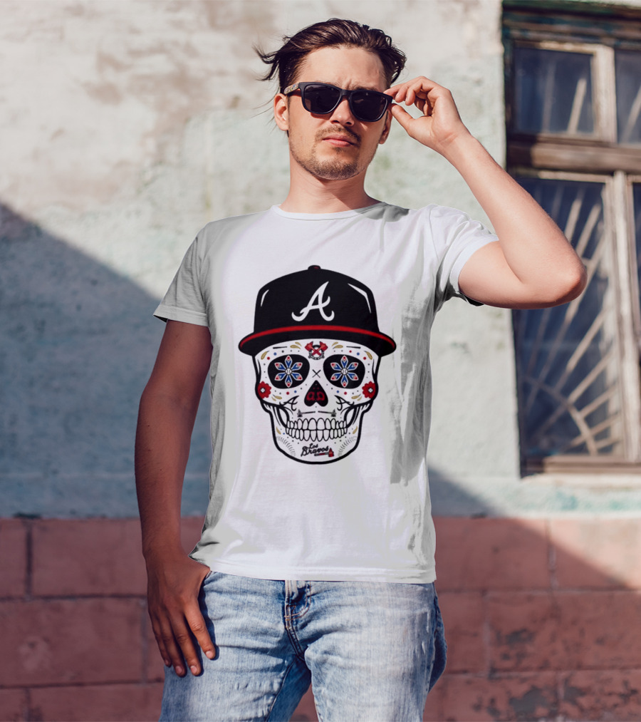 Atlanta Braves Sugar Skull Cap With Floral Elements T-Shirt