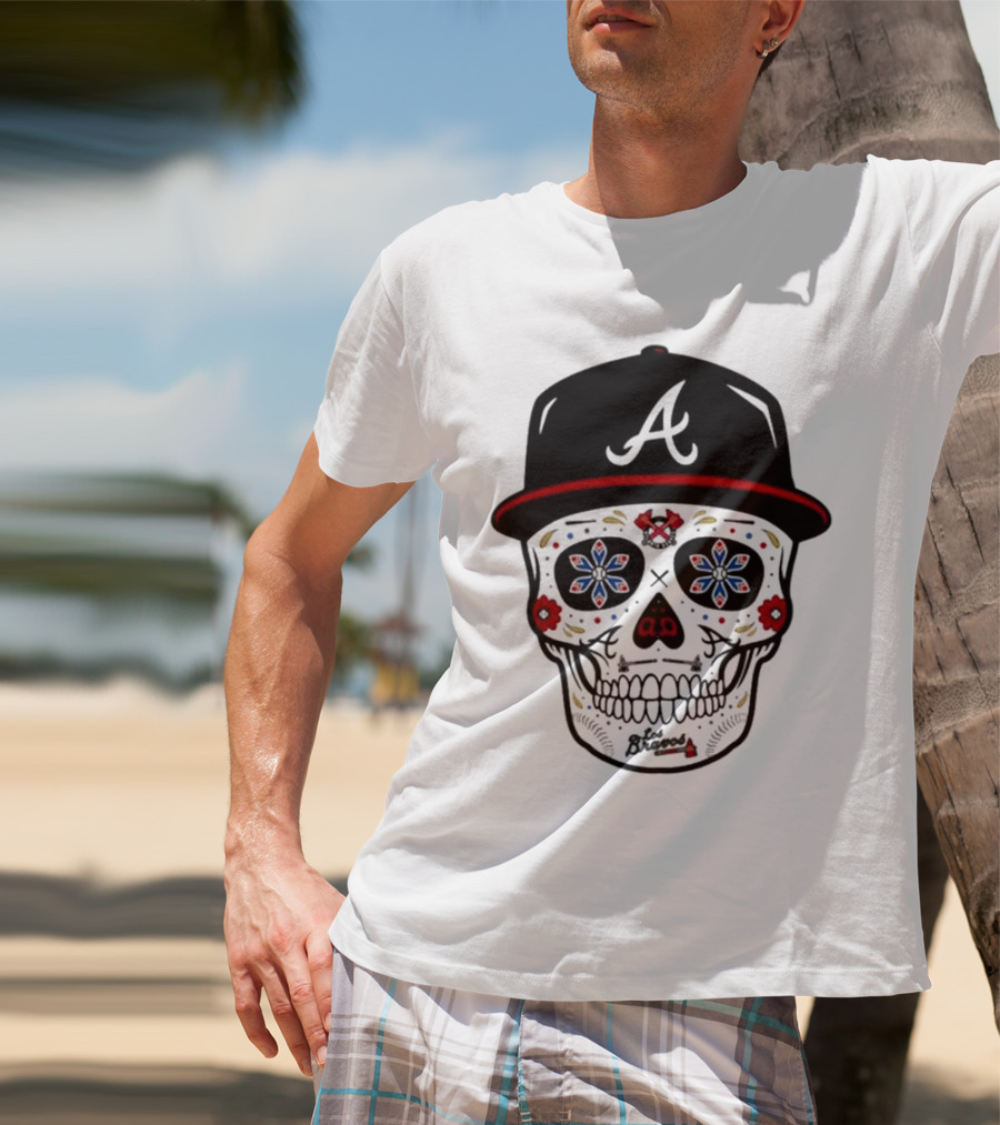 Atlanta Braves Sugar Skull Cap With Floral Elements T-Shirt