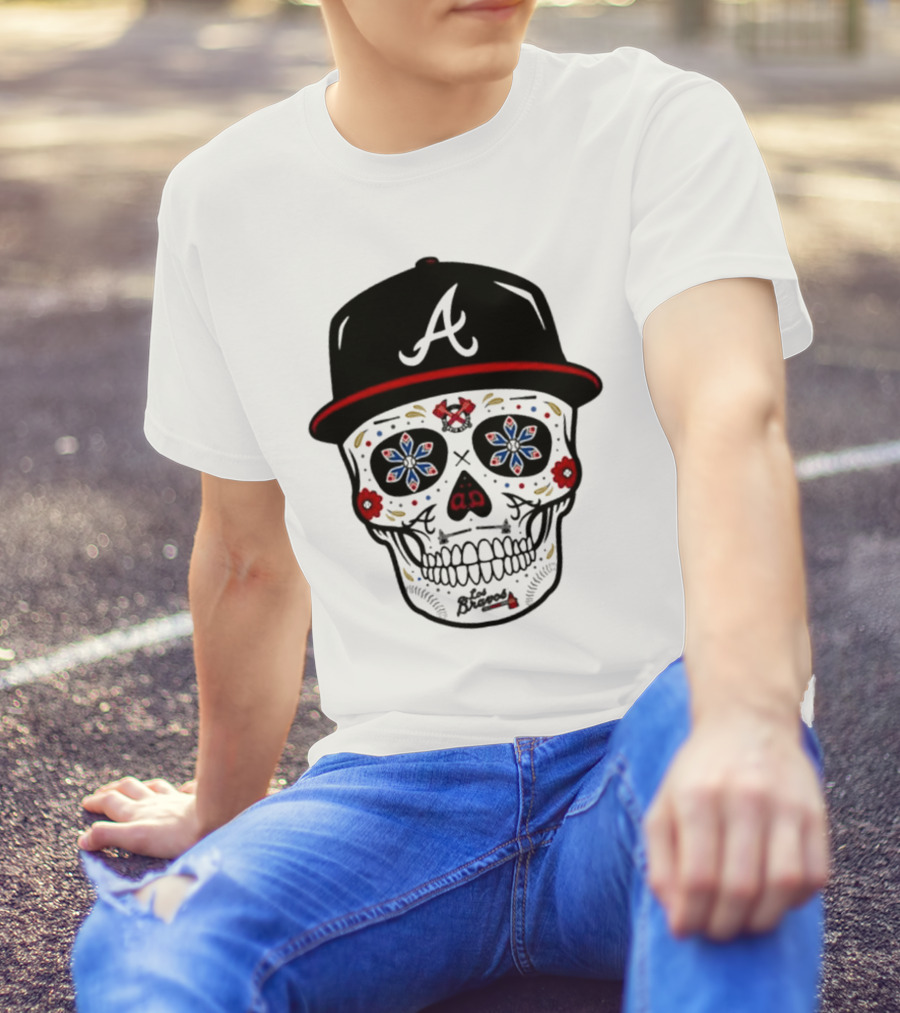 Atlanta Braves Sugar Skull Cap With Floral Elements T-Shirt