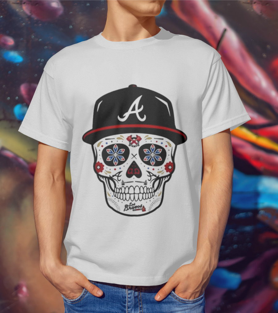 Atlanta Braves Sugar Skull Cap With Floral Elements T-Shirt
