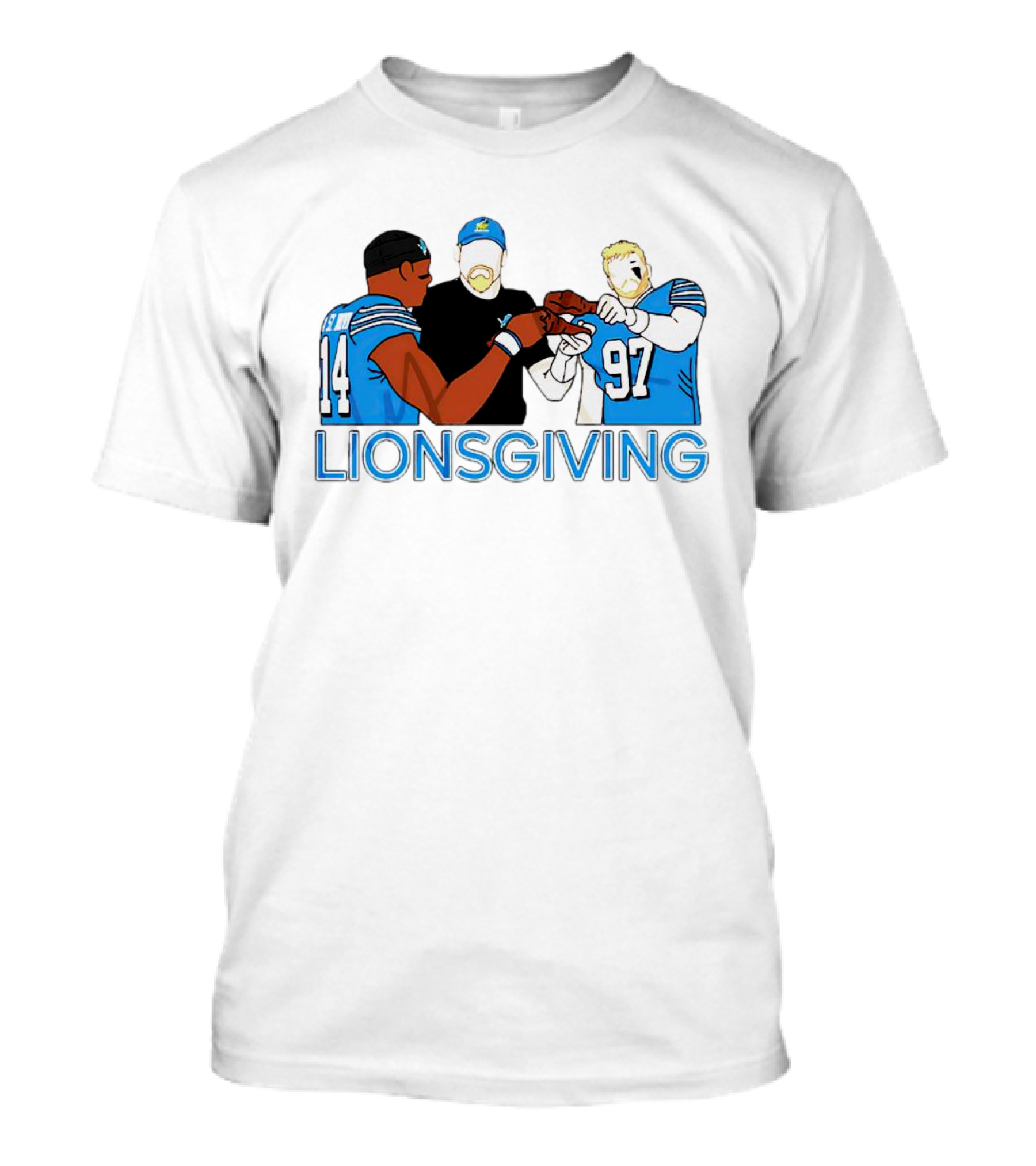 Detroit Lions Thanksgiving Lionsgiving Celebration With 14 And 97 T-Shirt