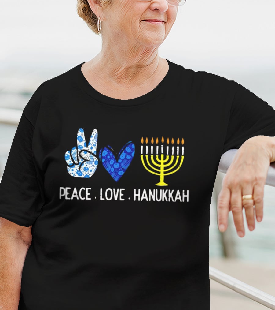 Peace Love Hanukkah Menorah Symbol Blue T-Shirt