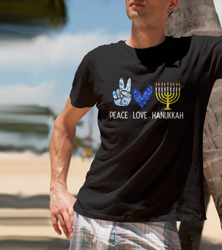 Peace Love Hanukkah Menorah Symbol Blue T-Shirt