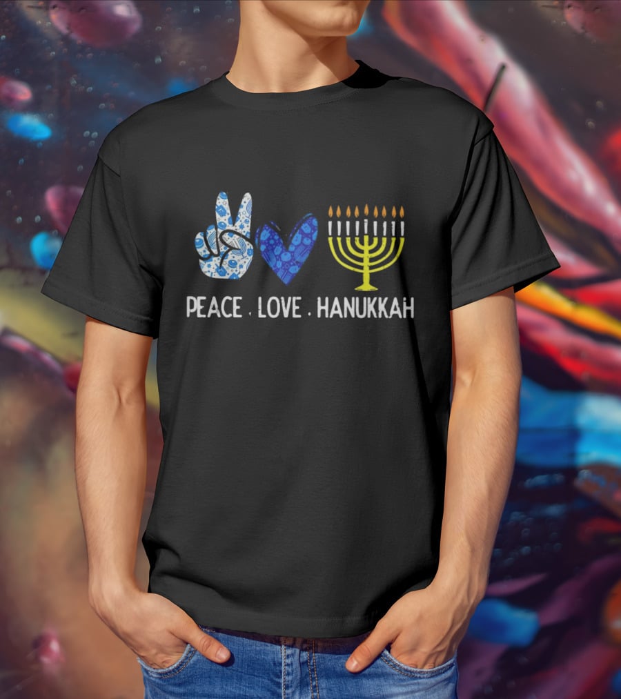 Peace Love Hanukkah Menorah Symbol Blue T-Shirt