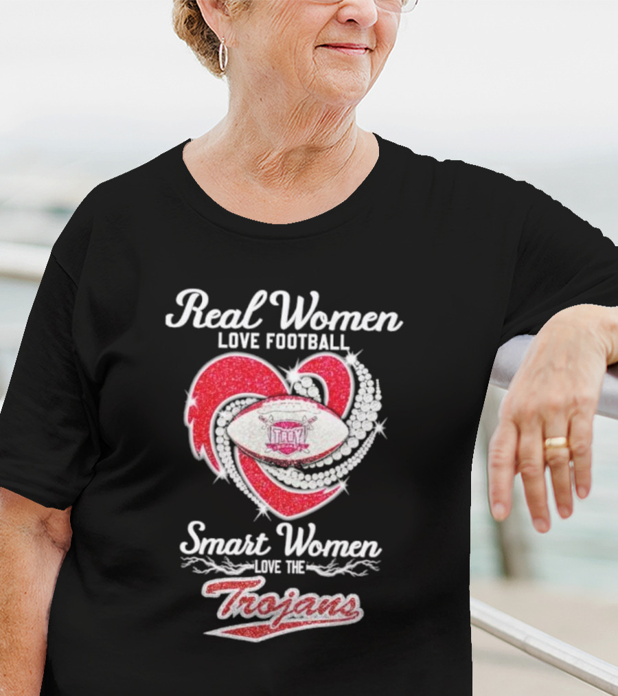 Real Women Love Football Smart Women Love The Trojans Football Heart T-Shirt
