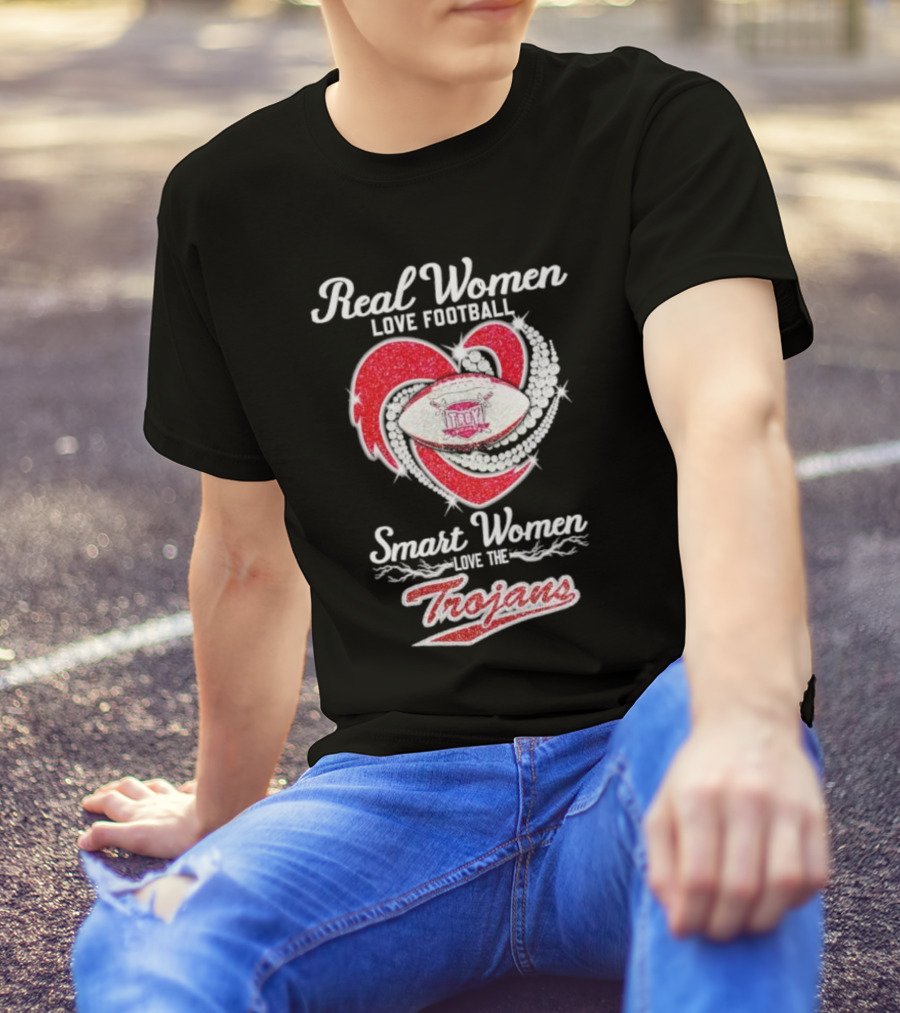 Real Women Love Football Smart Women Love The Trojans Football Heart T-Shirt