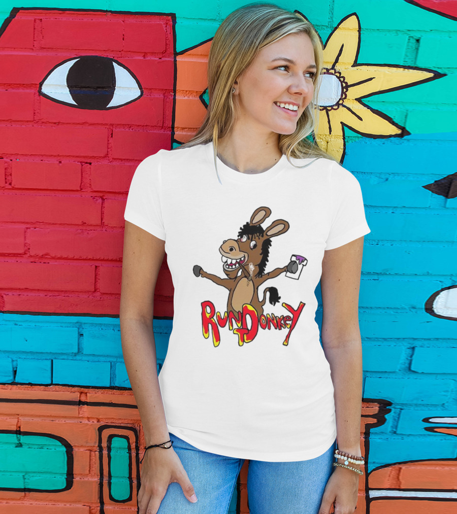 Runt Donkey Parody With Cartoon Donkey Holding Bell And Rockstar T-Shirt