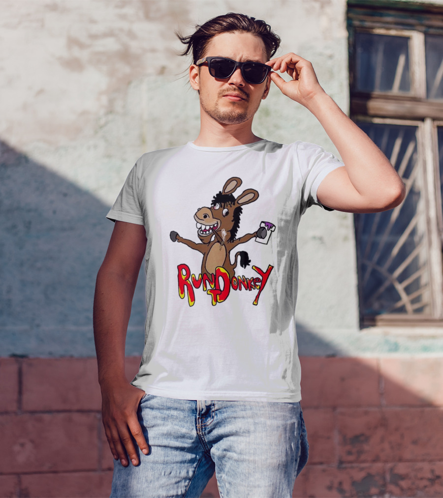 Runt Donkey Parody With Cartoon Donkey Holding Bell And Rockstar T-Shirt