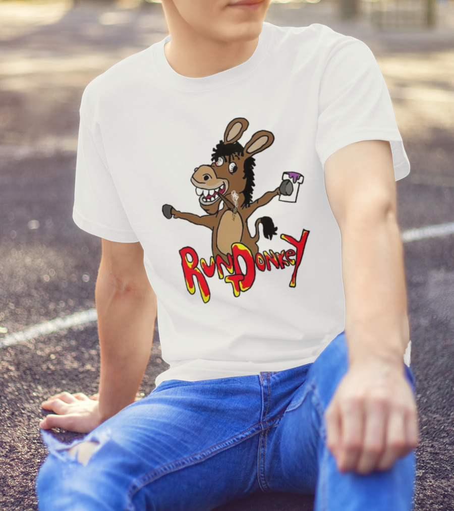 Runt Donkey Parody With Cartoon Donkey Holding Bell And Rockstar T-Shirt