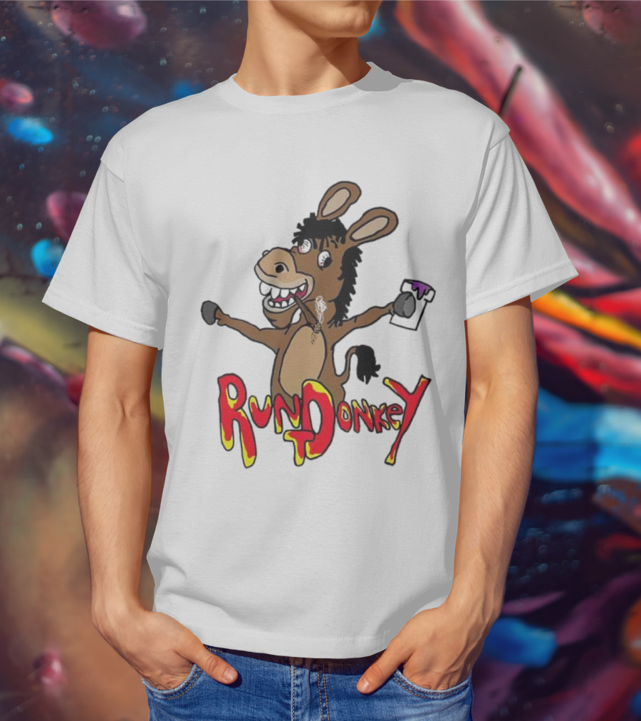 Runt Donkey Parody With Cartoon Donkey Holding Bell And Rockstar T-Shirt