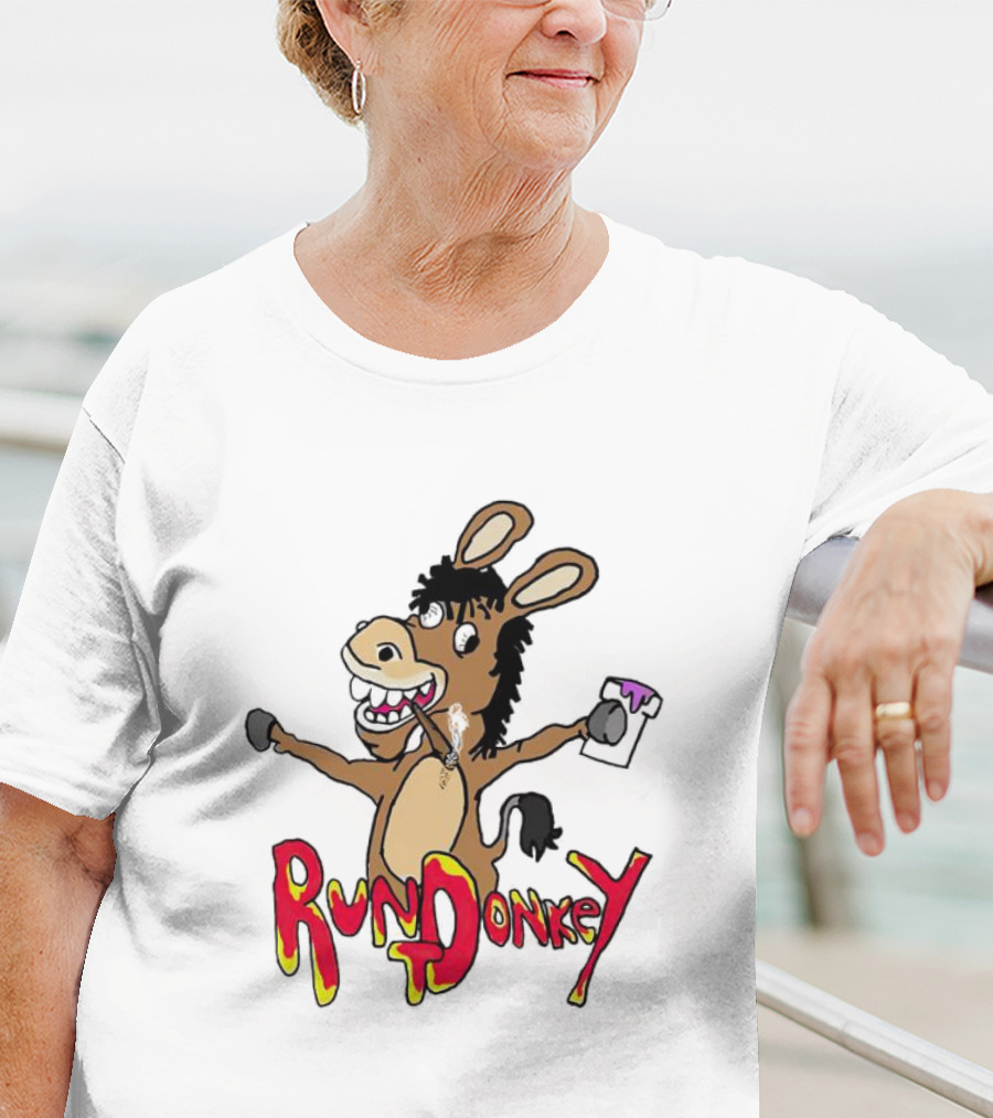 Rund Donkey Cartoon Character With Paint Can T-Shirt
