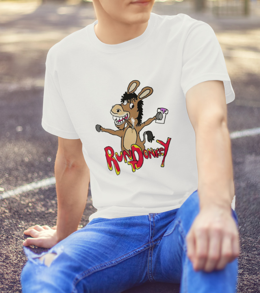 Rund Donkey Cartoon Character With Paint Can T-Shirt