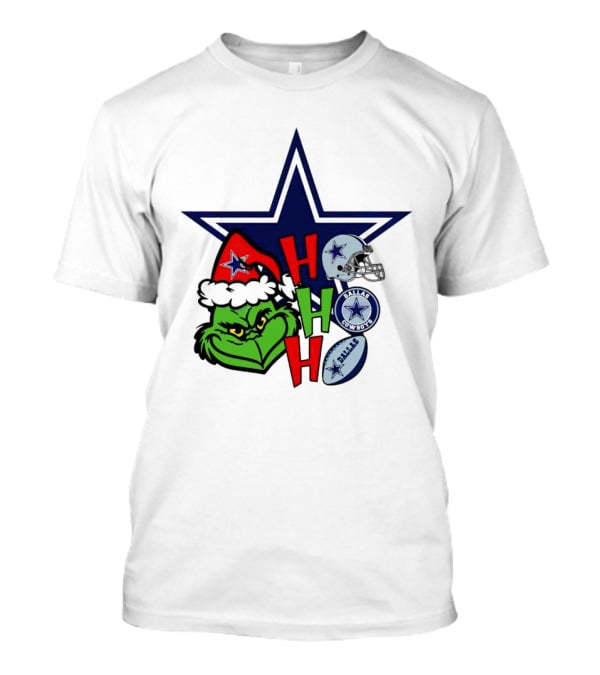 Santa Grinch Ho Ho Ho Dallas Cowboys Christmas Star Helmet T-Shirt