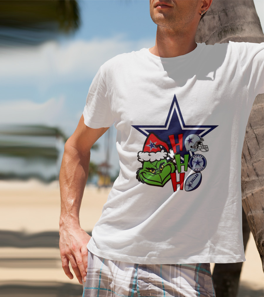 Santa Grinch Ho Ho Ho Dallas Cowboys Christmas Star Helmet T-Shirt