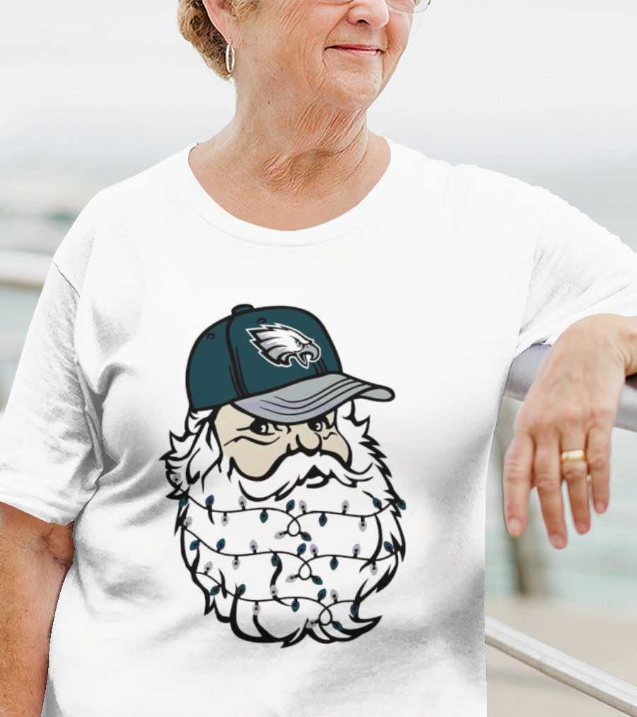Philadelphia Eagles Santa Hat Christmas Lights Beard T-Shirt
